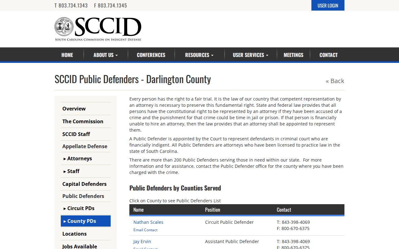 Darlington County criminal court case public defender office information