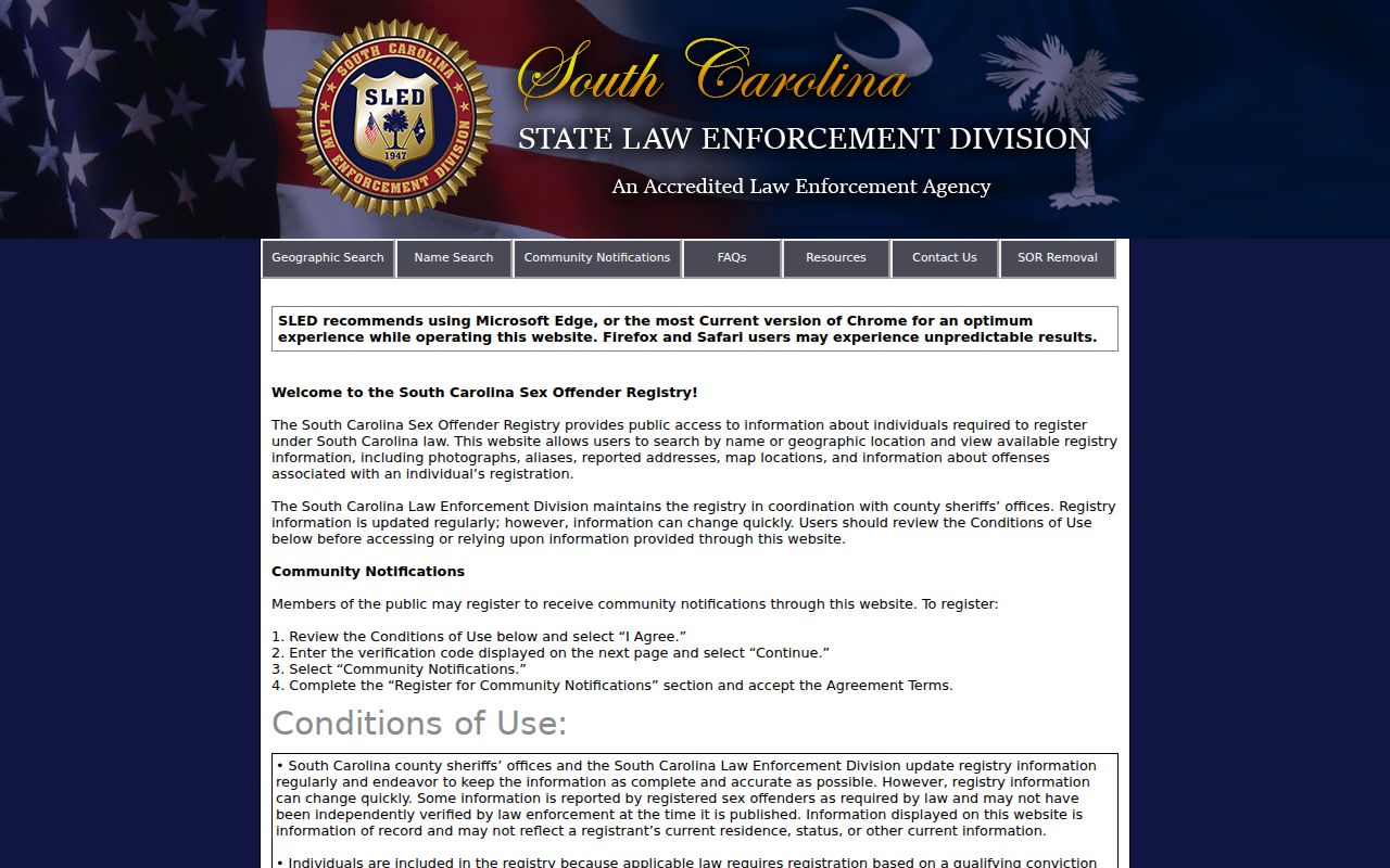 Darlington County sex offender registry SORT search gateway