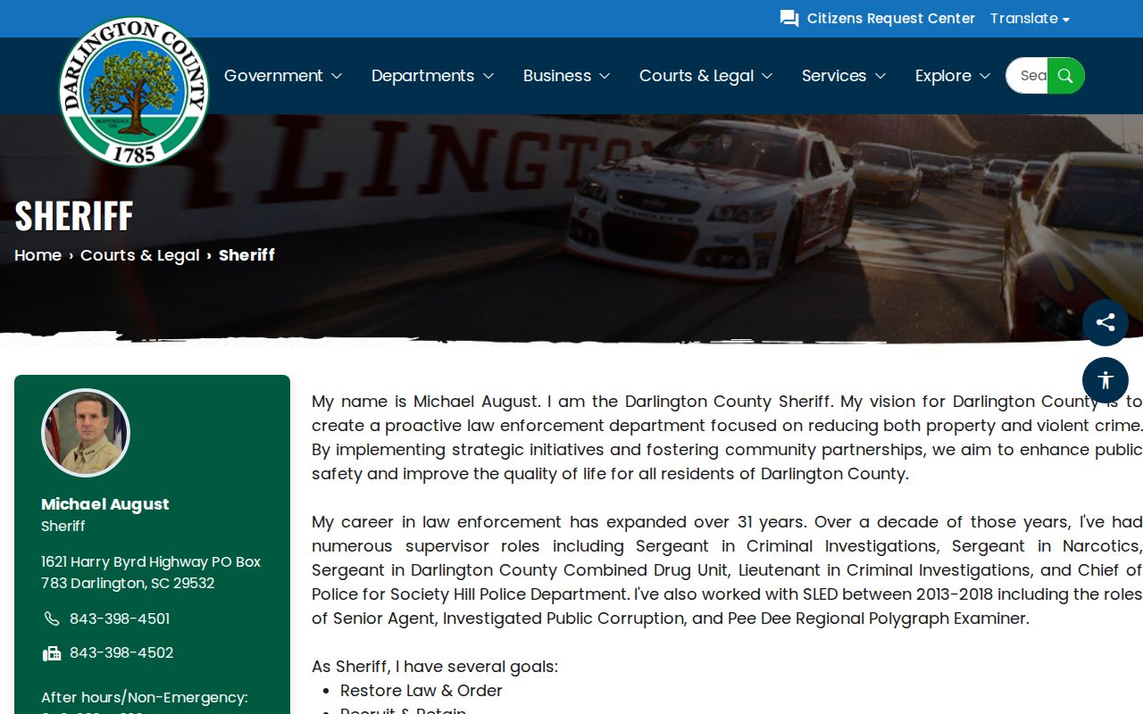 Darlington County Sheriff criminal records contacts