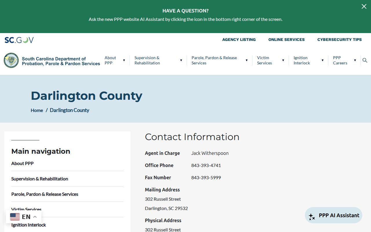 Darlington County criminal supervision records office