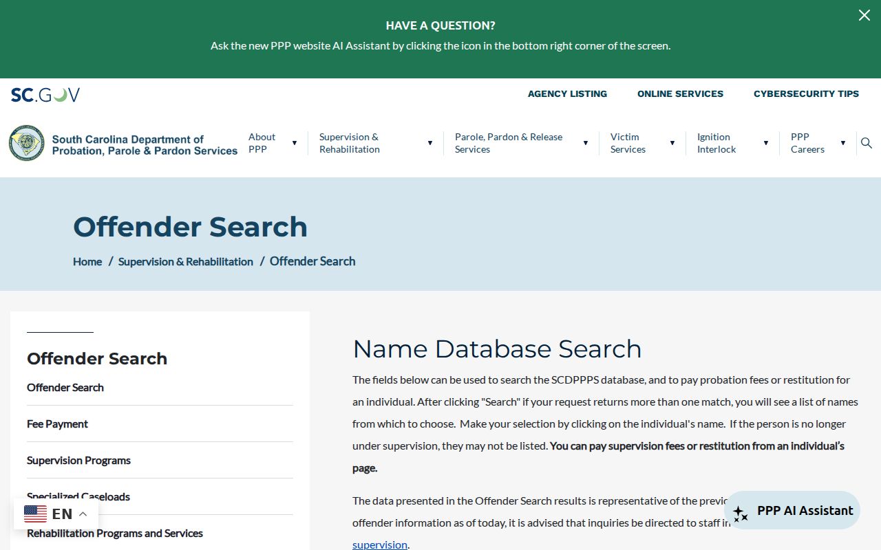 Darlington County probation and parole criminal records search