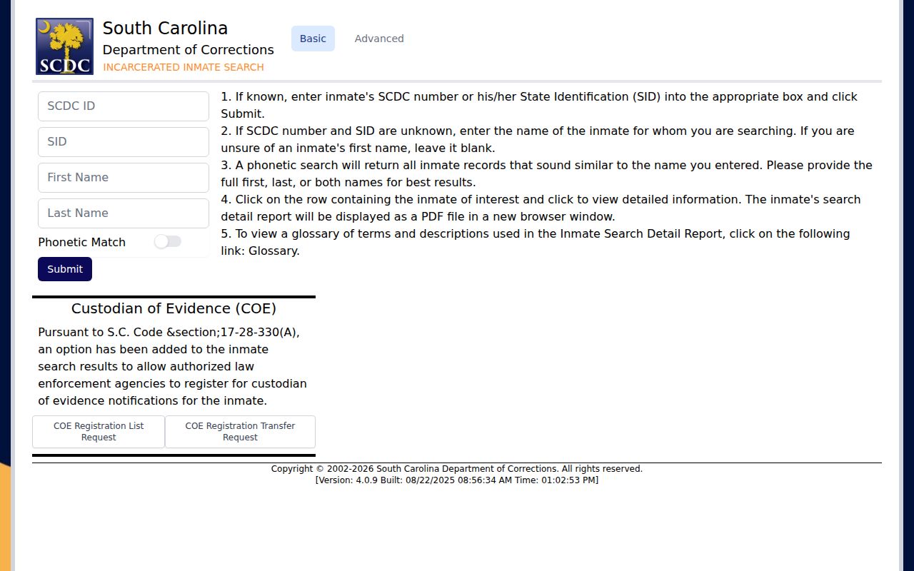 Darlington County criminal record search through SCDC